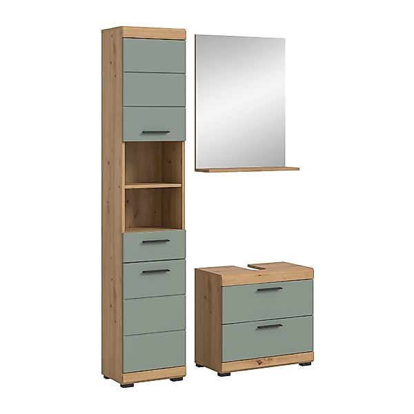 Badkombination 3-teilig mit Spiegel 112 x 191 x 34 cm Front Salbei FSC® günstig online kaufen