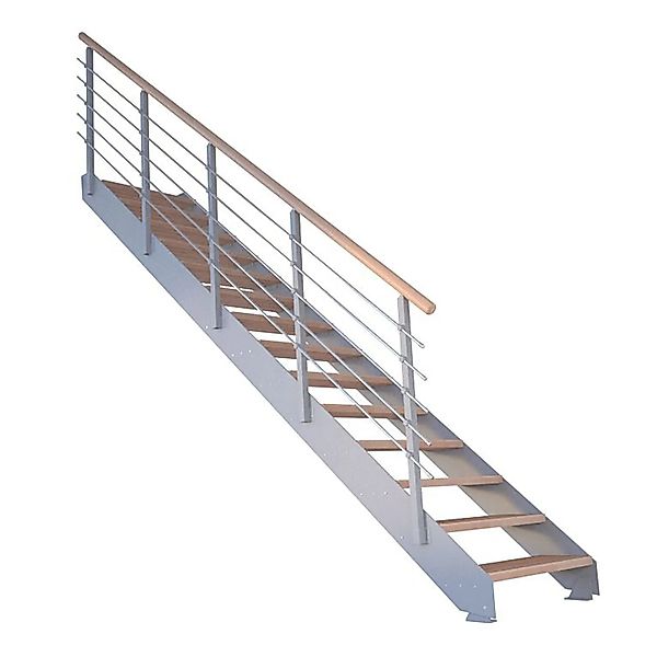 Treppe Kos 16 Stufen Buche Natur 85 cm Metallgeländer Grau FSC® günstig online kaufen