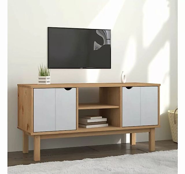 furnicato TV-Schrank OTTA Braun&Weiß 113,5x43x57 cm Massivholz Kiefer günstig online kaufen