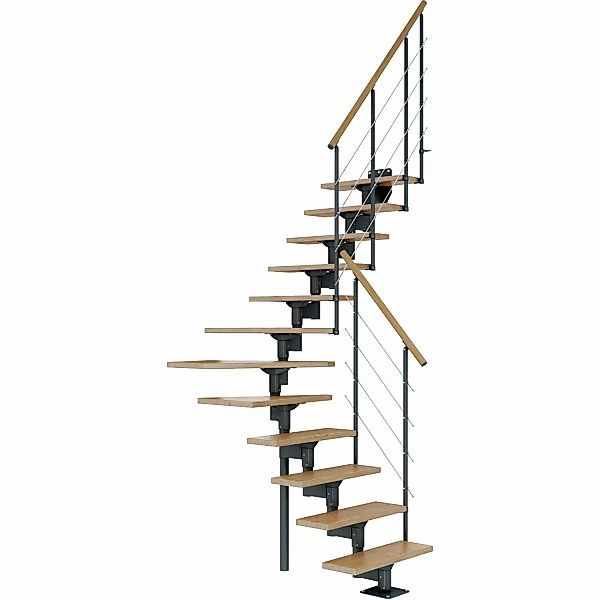 Dolle Mittelholmtreppe Boston 1/4gew. Stufen Eiche Metall Anthrazit FSC® günstig online kaufen