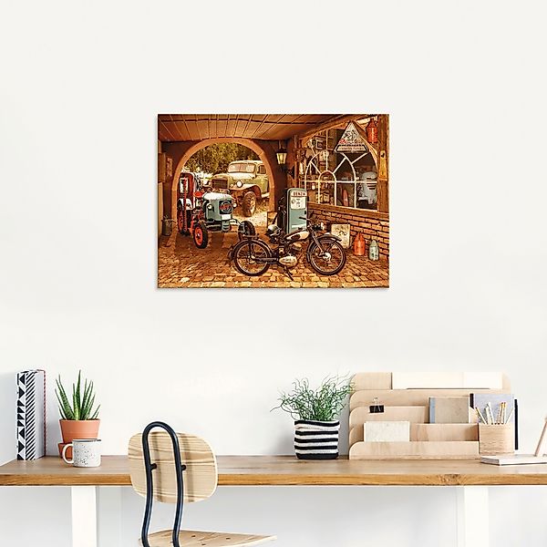 Artland Glasbild »Werkstatt mit Traktor und Motorrad«, Traktoren, (1 St.), günstig online kaufen