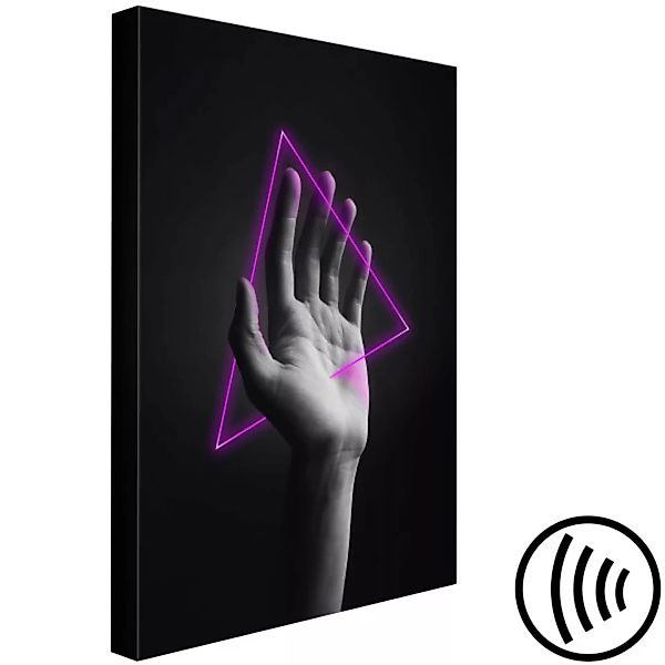 Bild auf Leinwand Dreieck in der Hand - Komposition mit einer Neonfigur in günstig online kaufen
