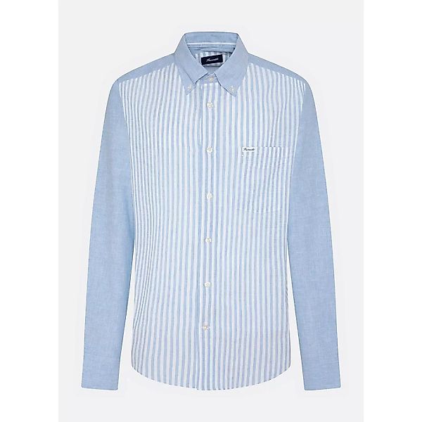 FaÇonnable Club Button Cotton Linen Patch Langarm Hemd M Blue / Multi günstig online kaufen