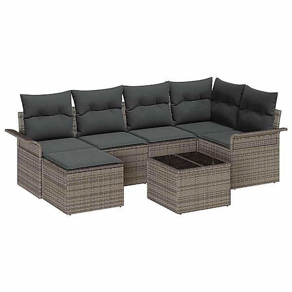 vidaXL Garten-Sofa-Set mit Kissen 7-Tlg Grau Poly Rattan 3345439 günstig online kaufen