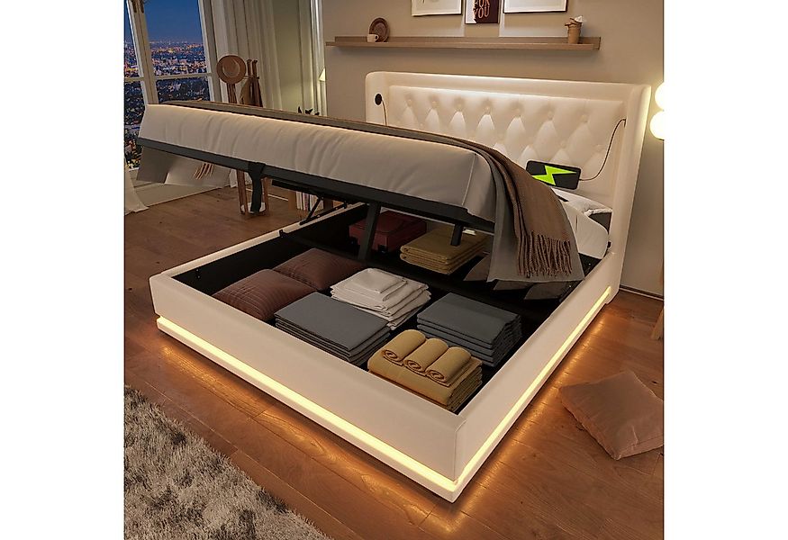 BlingBin Polsterbett Hydraulisches Stauraumbett (1-tlg., Einzelbett gepolst günstig online kaufen