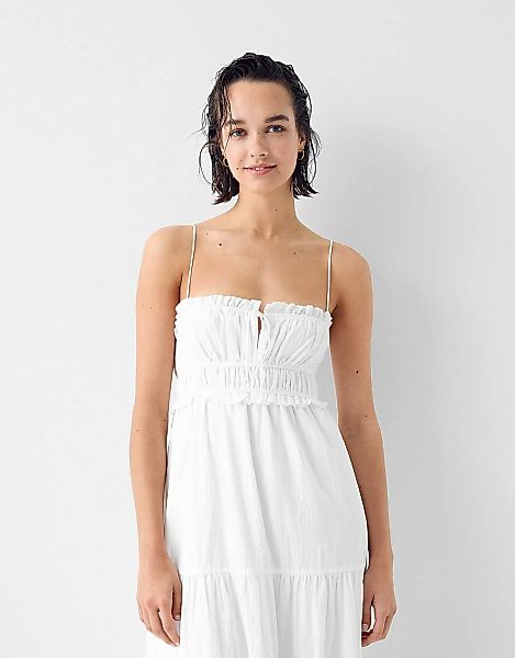 Bershka Rustikales Midikleid Damen M Weiss günstig online kaufen