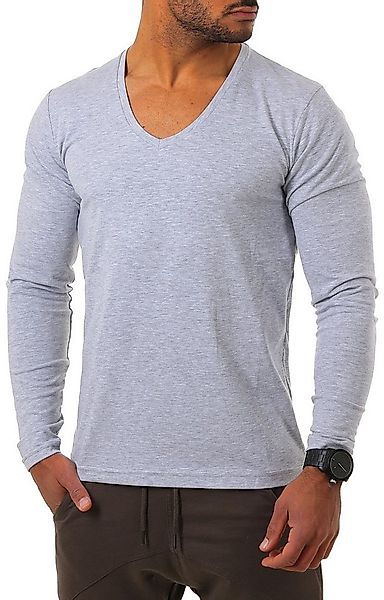 Young & Rich Langarmshirt Herren Uni Basic tiefer V-Ausschnitt Longsleeve U günstig online kaufen