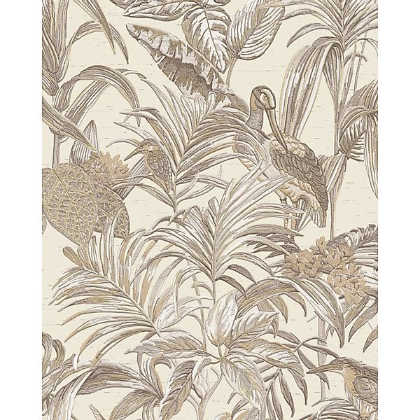 PROFHOME DE120012-DI Vogel Tapete Vogelmuster Elfenbein Creme-Weiß Bronze 5 günstig online kaufen