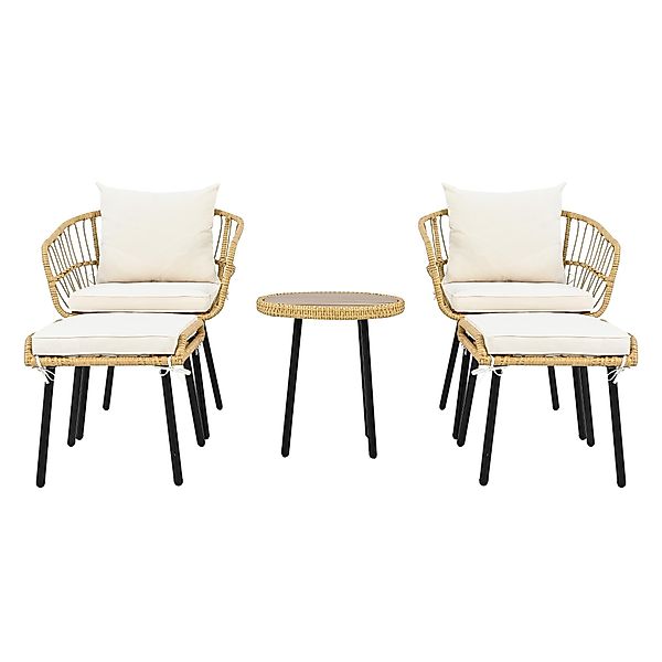 5-Teiliges Garten-Lounge-Set, mit 1 Esstisch, 2 Stühlen, 2 Hockern, Weiß+Na günstig online kaufen