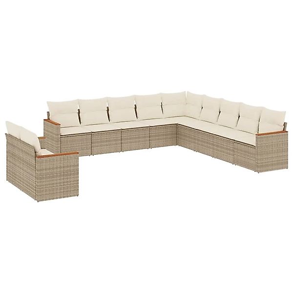 vidaXL 11-Tlg Garten-Sofagarnitur mit Kissen Beige Poly Rattan 3258530 günstig online kaufen