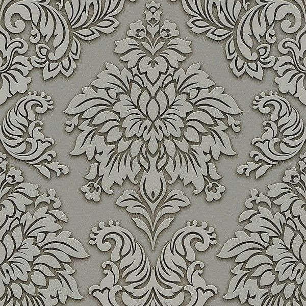 PROFHOME 368981-GU Barock Tapete Ornament glänzend Grau Silber Beige 0,53 m günstig online kaufen