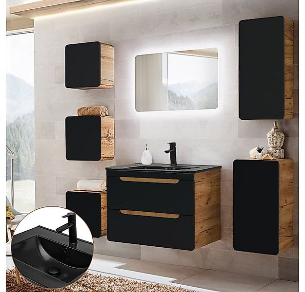 Lomadox Badmöbel-Set NEW-LUTON, (Spar-Set, 7-St), Eiche 80 cm Keramik-Wasch günstig online kaufen