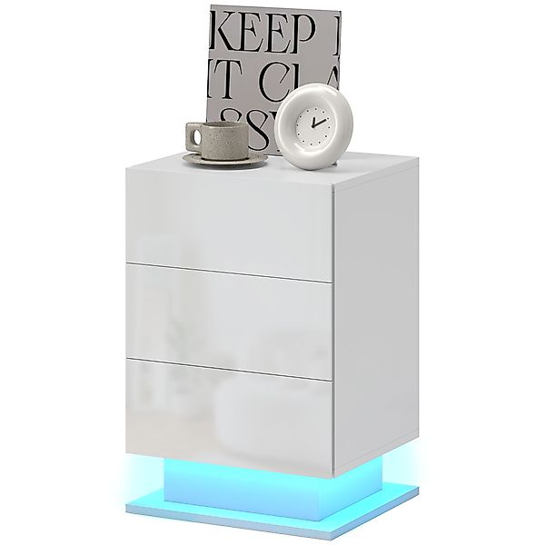 HOMCOM Nachttisch Modern mit LED-Licht und 3 Schubladen, Einstellbare Farbl günstig online kaufen