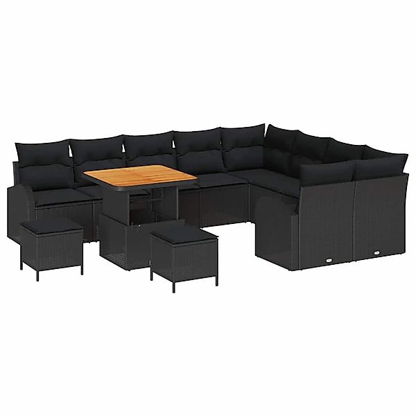 vidaXL Garten-Sofa-Set mit Kissen 12-Tlg Schwarz Poly Rattan 3362429 günstig online kaufen