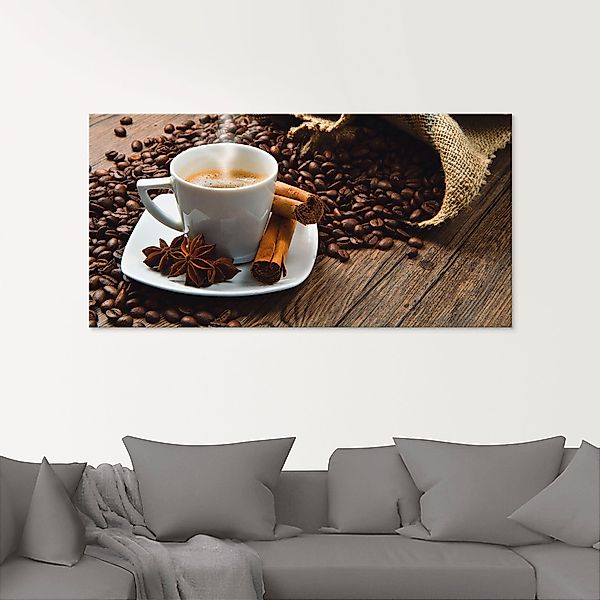 Artland Glasbild Kaffeetasse Leinensack mit Kaffeebohnen, günstig online kaufen