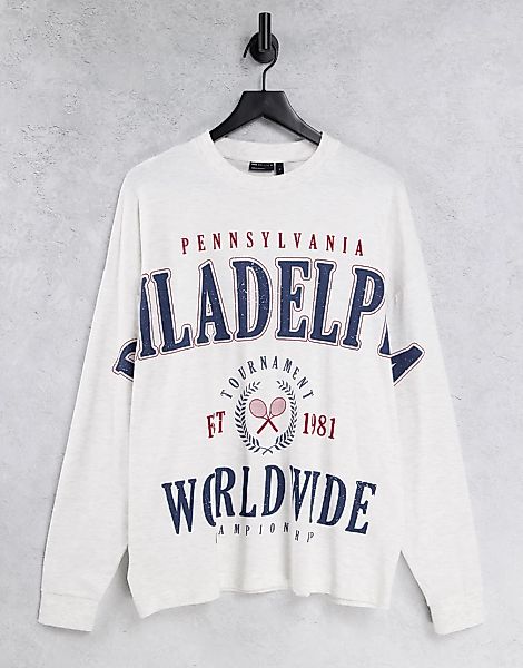 ASOS DESIGN – Langärmliges Oversize-Shirt mit Philadelphia-College-Aufdruck günstig online kaufen