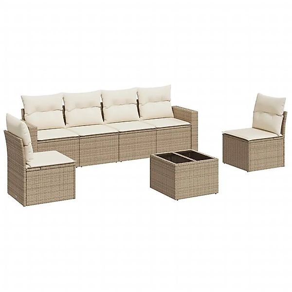vidaXL 7-Tlg Garten-Sofagarnitur mit Kissen Beige Poly Rattan 3251155 günstig online kaufen