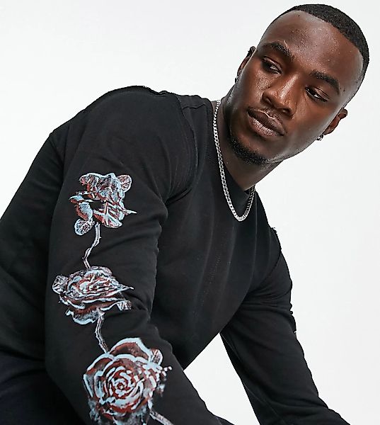 Bolongaro Trevor Tall – Sweatshirt mit bedruckten Ärmeln-Schwarz günstig online kaufen