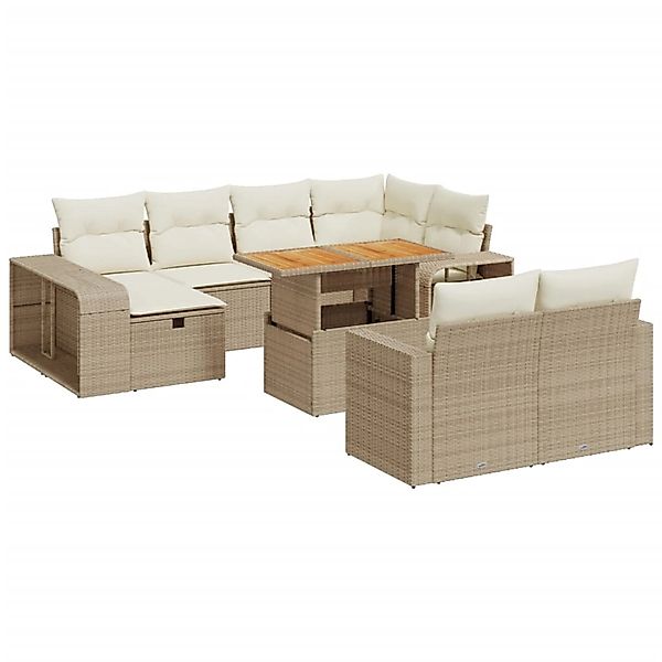 vidaXL 11-Tlg Garten-Sofagarnitur mit Kissen Beige Poly Rattan 3276514 günstig online kaufen