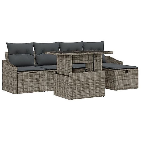 vidaXL Loungesofa 6-teiliges Garten Sofa Set mit Kissen Grau Poly Rattan, 6 günstig online kaufen