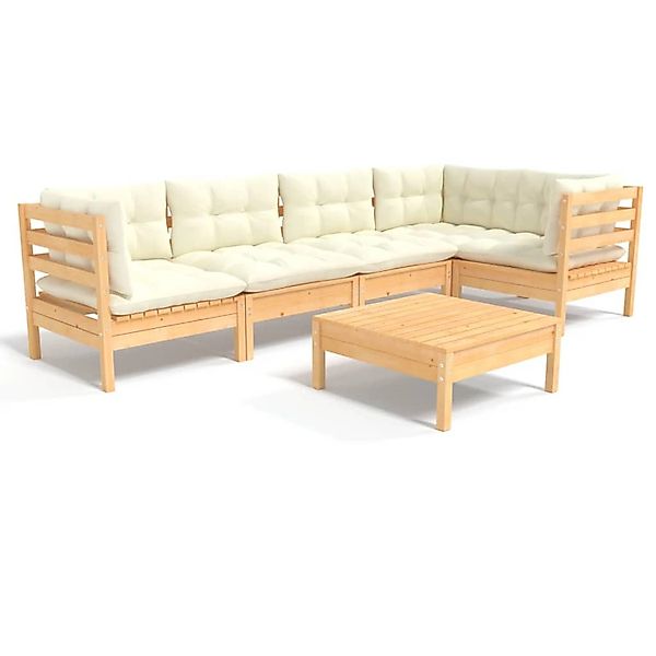 6-tlg. Garten-lounge-set Mit Creme Kissen Kiefernholz günstig online kaufen