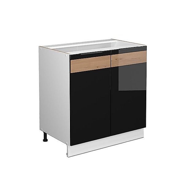 Vicco Spülenunterschrank Fame-Line, Schwarz Eiche hochglanz/Weiß, 80 cm mit günstig online kaufen