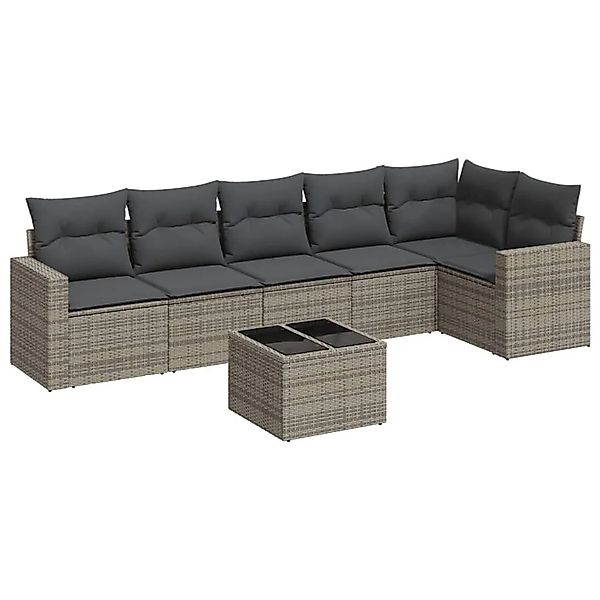 vidaXL 7-Tlg Garten-Sofagarnitur mit Kissen Grau Poly Rattan 3251337 günstig online kaufen