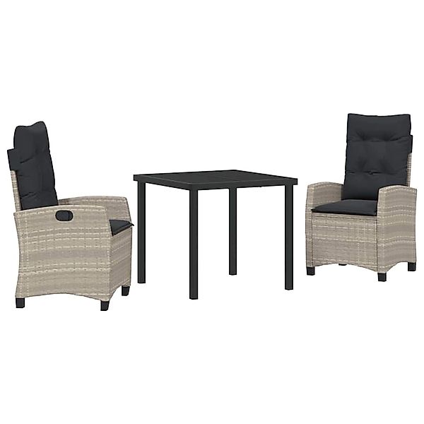 vidaXL 3-Teilige Garten-Essgruppe mit Kissen Hellgrau aus Poly Rattan 33804 günstig online kaufen