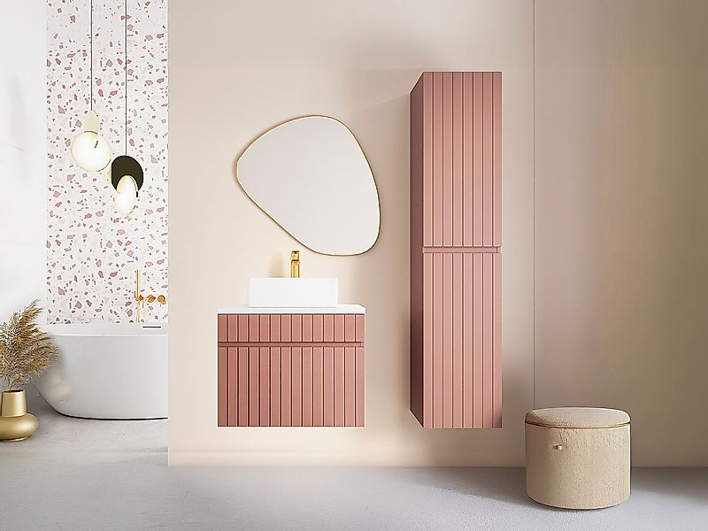 Waschbeckenunterschrank hängend mit Ablagen & Aufsatzwaschbecken - Streifen günstig online kaufen