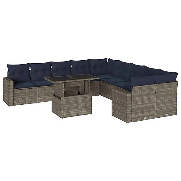 vidaXL 11-Tlg Gartensofa-Set mit Kissen Grau Polyrattan 3267541 günstig online kaufen