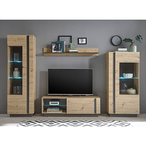 Moderne TV-Wohnwand CARDIFF-61 in Eiche Artisan Nb. mit Absetzungen in Grap günstig online kaufen