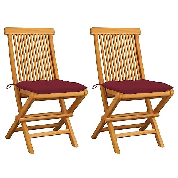 vidaXL Gartenstühle mit Weinroten Kissen 2 Stk Massivholz Teak 3062484 günstig online kaufen
