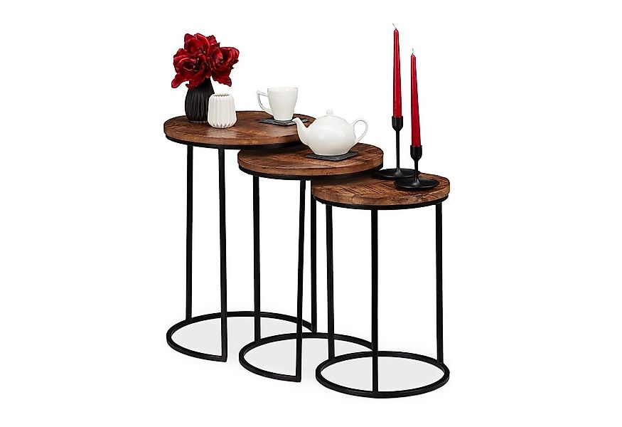 relaxdays Satztisch 3er Set Mangoholz, natur günstig online kaufen