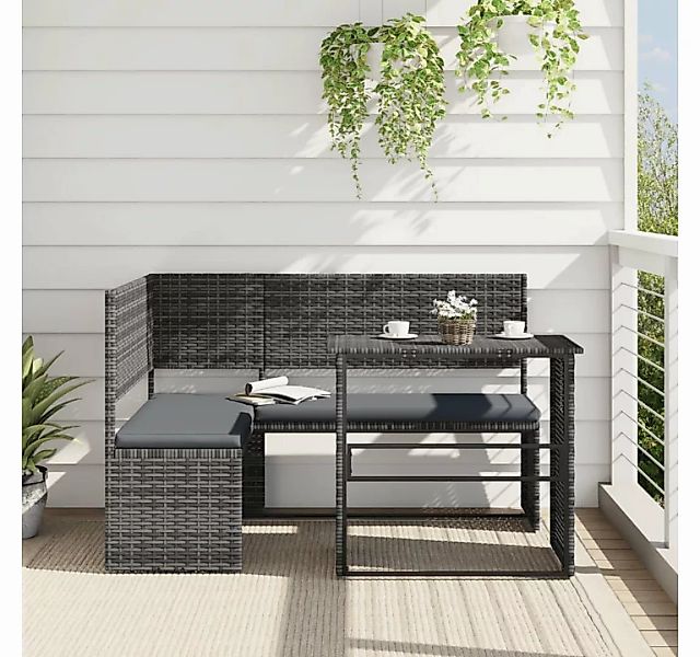 vidaXL Loungesofa Gartensofa in L-Form mit Tisch und Kissen Grau Poly Ratta günstig online kaufen