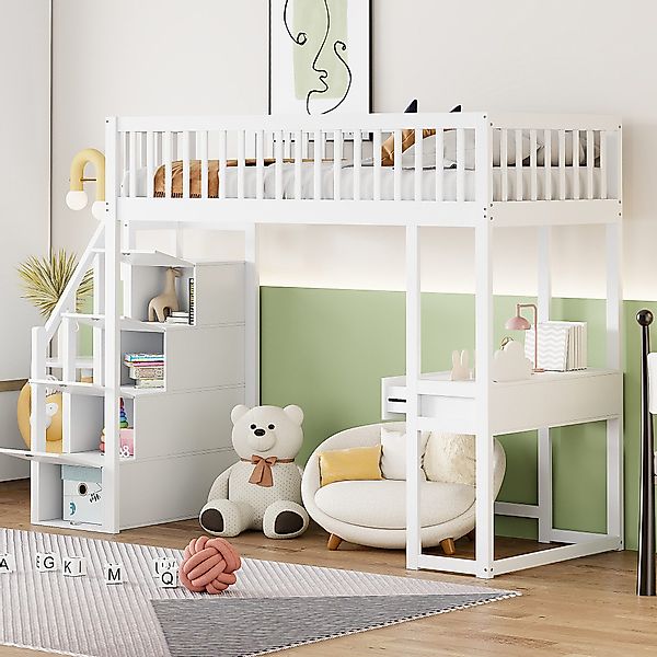 Odikalo Hochbett Jugendbett Kinderbett Bettgestell Aufbewahrungstreppe günstig online kaufen