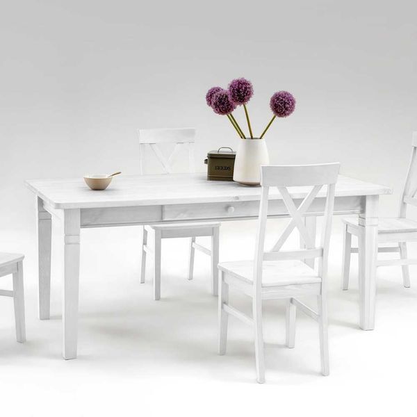 Kiefer Esstisch in Weiß Landhausstil günstig online kaufen