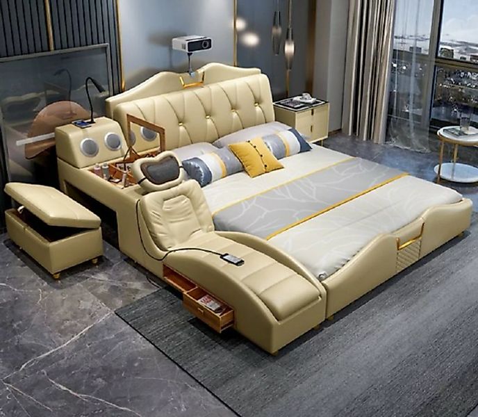 JVmoebel Bett Design Bett Beige Hotel Polster 180x200 Multifunktion Regal B günstig online kaufen