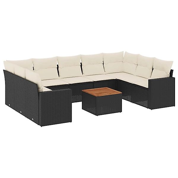 vidaXL 10-Tlg Garten-Sofagarnitur mit Kissen Schwarz Poly Rattan 3256595 günstig online kaufen