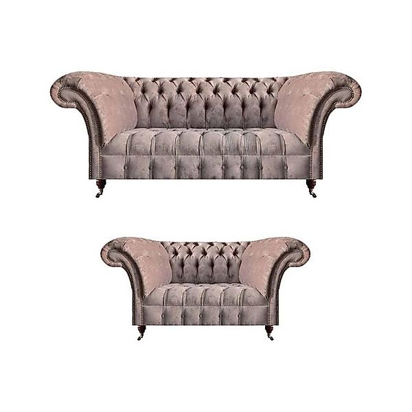 JVmoebel Sofa Chesterfield Möbel Grau Textil Sofas Set 2tlg Luxuriöse Wohnz günstig online kaufen