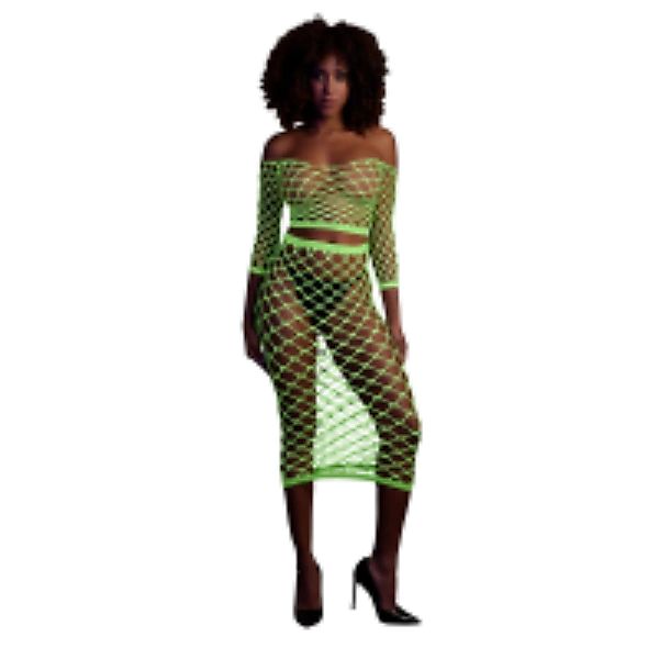 Long Sleeve Crop Top and Long Skirt - One Size - Neon Green günstig online kaufen