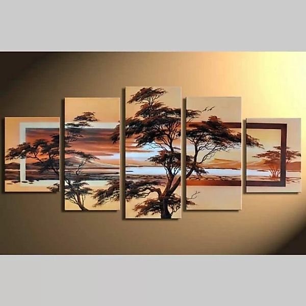 5 Leinwandbilder AFRIKA Baum (7) 150 x 70cm Handgemalt günstig online kaufen