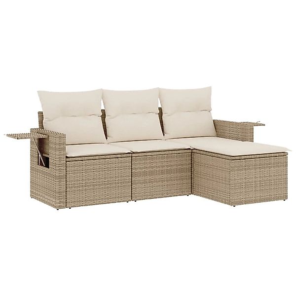 vidaXL 4-Tlg Garten-Sofagarnitur mit Kissen Beige Poly Rattan 3220067 günstig online kaufen