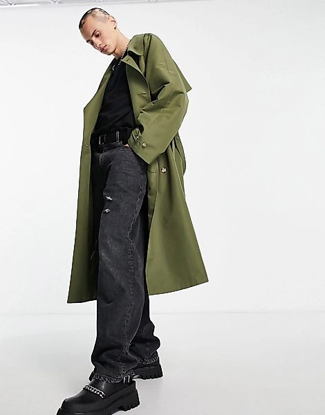 ASOS DESIGN – Oversize-Trenchcoat in Khaki-Grün günstig online kaufen