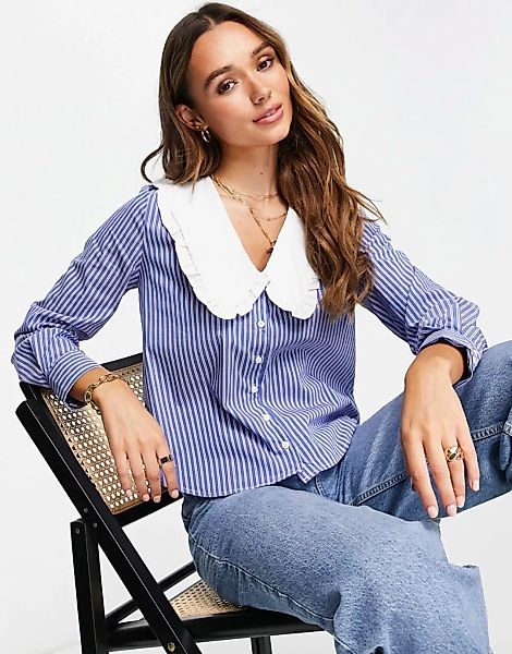 Mango – Hemd mit Kragendetail in Blau gestreift-Mehrfarbig günstig online kaufen
