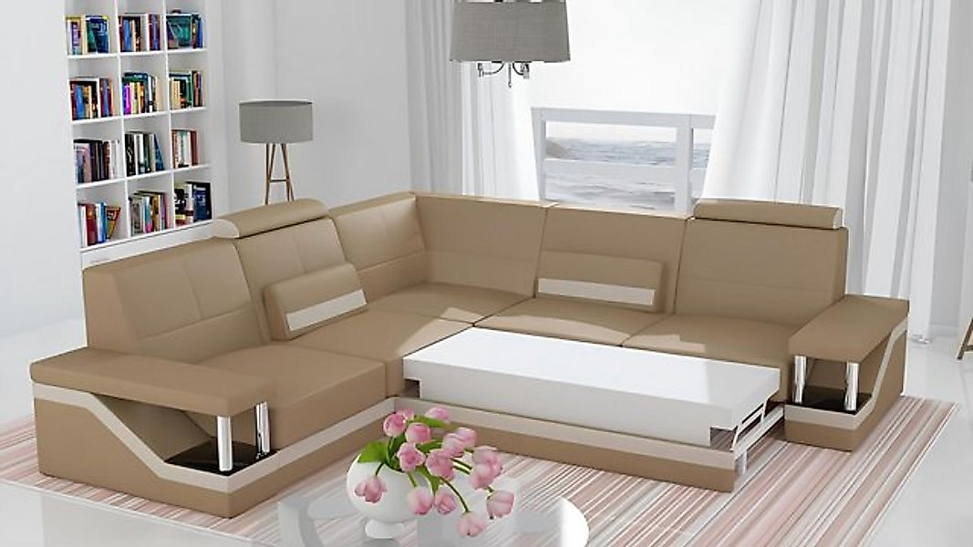 Xlmoebel Sofa Neues Ecksofa aus Leder mit Stoffbezug, Eckgarnitur Ledersofa günstig online kaufen