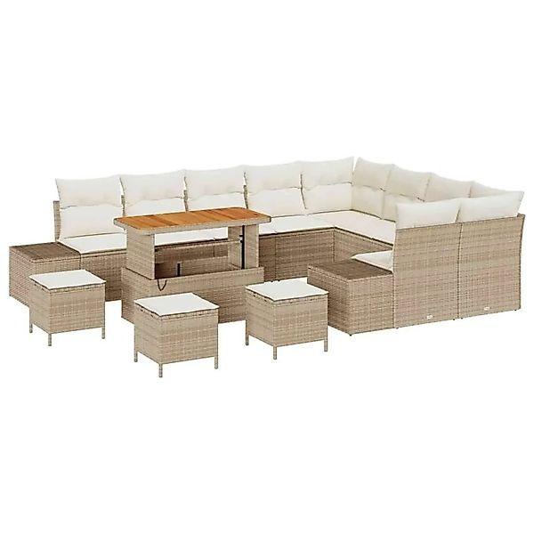 vidaXL Gartensofa-Set mit Kissen mit Speicher 13 Stk Beige Poly Rattan 3364 günstig online kaufen