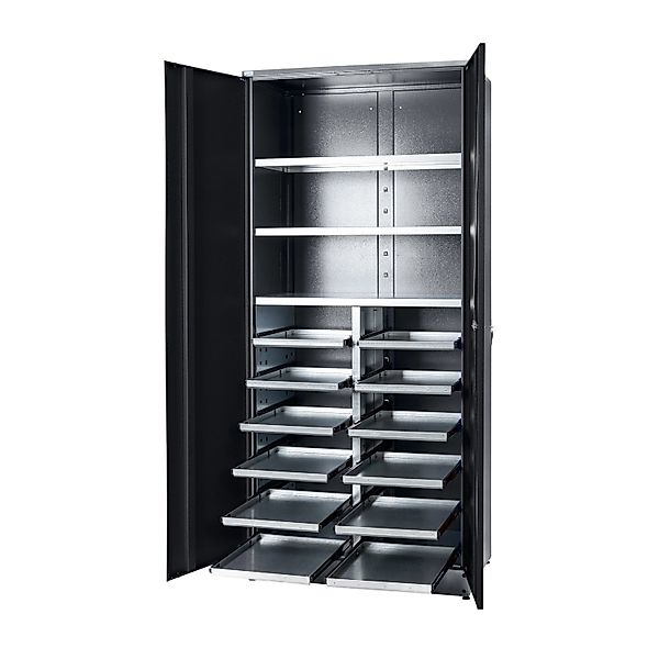 Küpper Materialschrank 2-Türig 12 Schubladen 204 x 91 x 53 cm Schwarz-Hellg günstig online kaufen