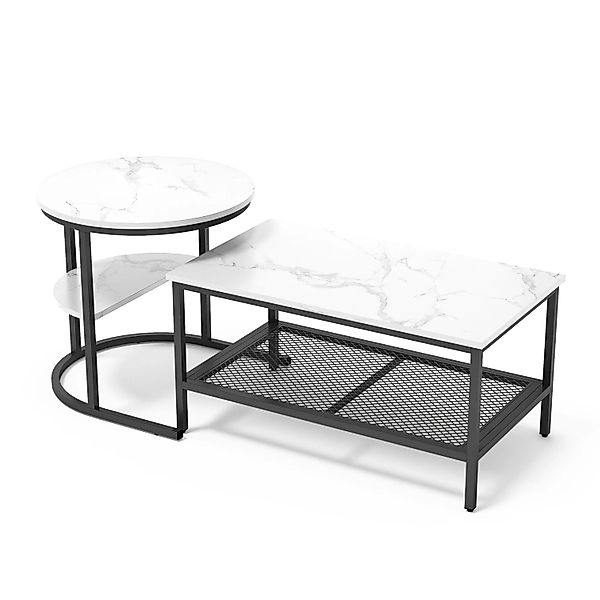 PXloue Couchtisch 2er Set mit Einlegeboden-Satztisch mit Metallrahmen-Wohnz günstig online kaufen
