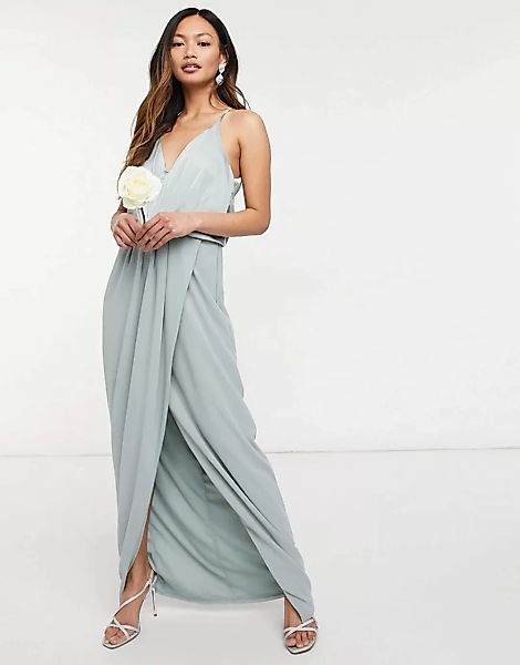 TFNC – Bridesmaid – Neckholder-Maxikleid aus Satin in Salbei-Grün günstig online kaufen
