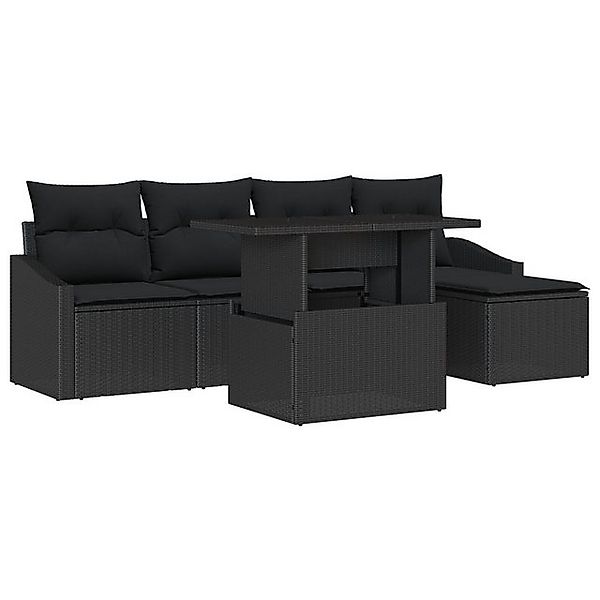 vidaXL Loungesofa 6-teiliges Garten-Sofa-Set mit Kissen Schwarz Poly-Rattan günstig online kaufen